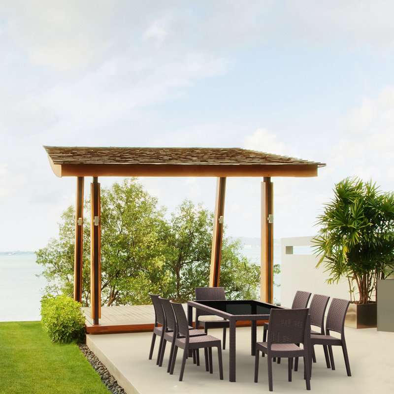 Tomosuke Stacking Patio Dining Side Chair, Brown