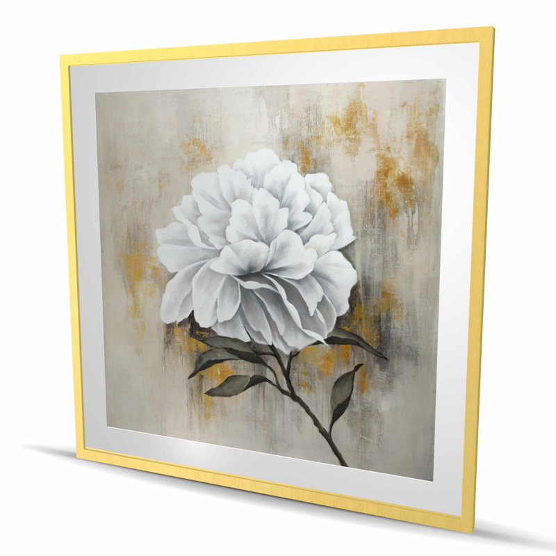 White Peony Beige Rustic Framed Matted Print | Home Decor
