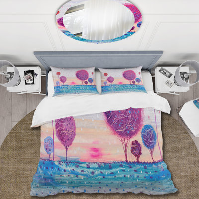 Mauve arbre coloré II - ensemble de housse de couette moderne - microfibre de polyester