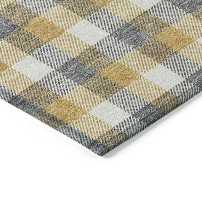 Gray Flat Woven Non-slip Machine Washable Plaid Rug 3' x 5'