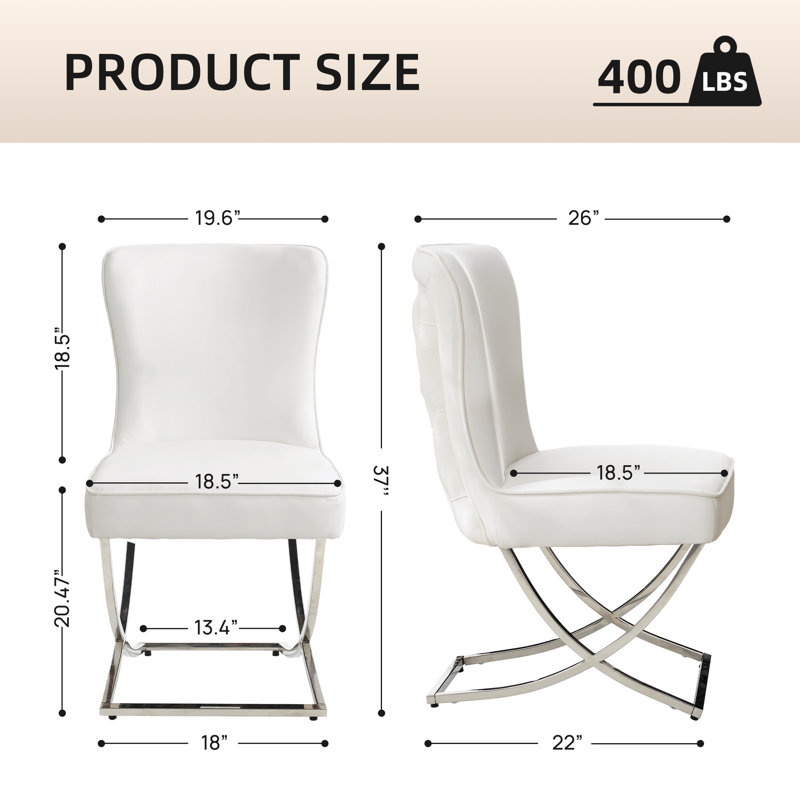 Chaise de salle à manger capitonnée en velours avec pieds en X argentés, Beige