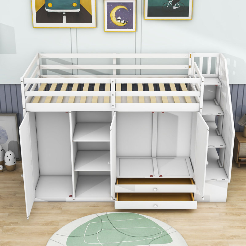Gerdi Kids Twin Loft Bed with Drawers, White