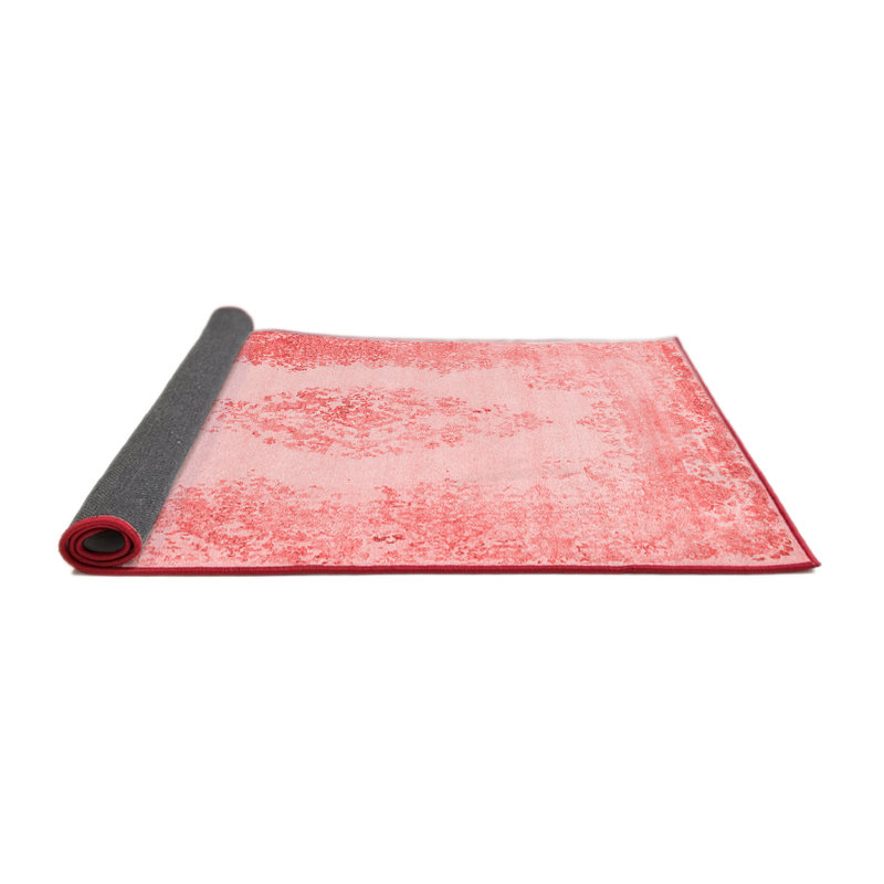 Tapis oriental en laine / polyester tissé à la machine en rouge / rouge clair, Carré 6 pi