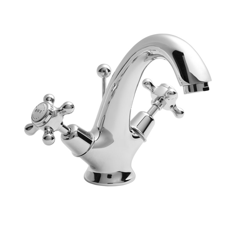 Solid Brass Mono Basin Mixer with Waste, White