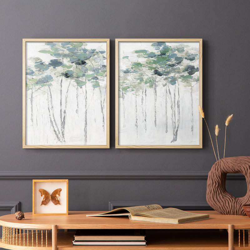 Impasto Tree Line I - impression encadrée de qualité supérieure - prête à être accrochée - aucun clou requis - aucun clou requis