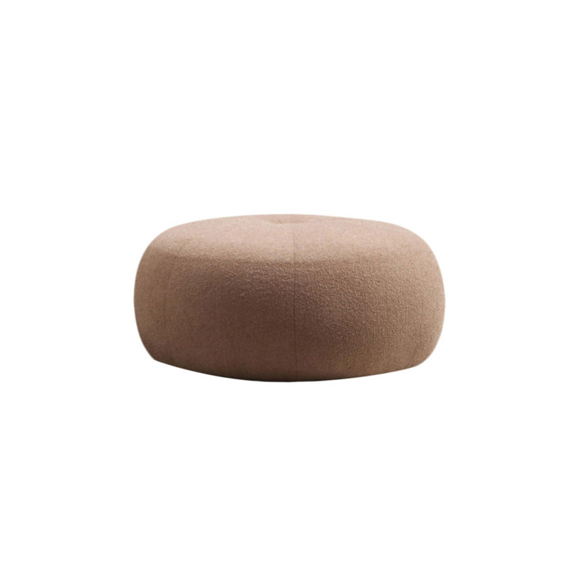 Cappuccino Pouffe with Beech Wood Frame & Walnut Legs, 21.7 Diameter x 13.8 Height | 100% Polyester Fabric, Soft Grey Foam & Feather Cushion | Stylish Scandinavian Design for Modern Living Spaces & Hotels