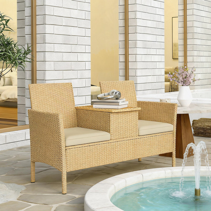 Causeuse d'extérieur avec table de rangement rabattable