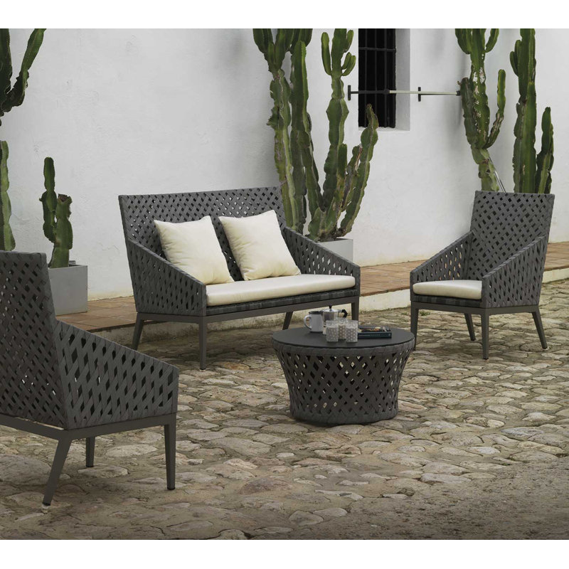Priceville Round Glass Outdoor Coffee Table, 40cm H x 70cm W x 70cm L, Grey