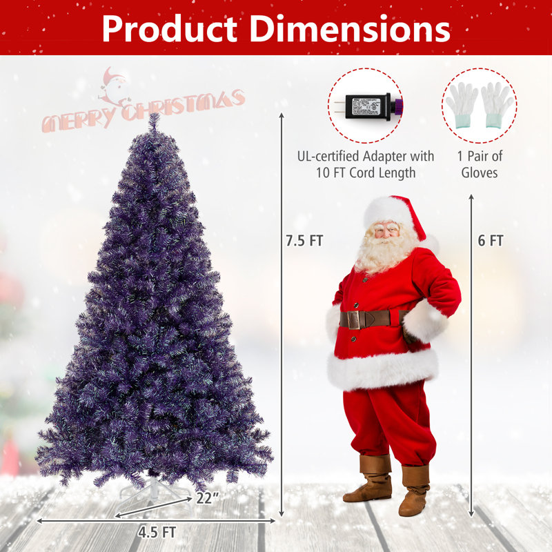  Arbre de Noël artificiel 7,5 pi avec guirlandes de Noël pré-éclairées 7,5 pi, Mauve, H 7,5 pi