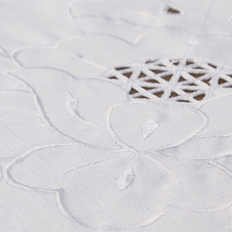 Merrionette Floral Rectangular Tablecloth, 160" W x 70" L, White