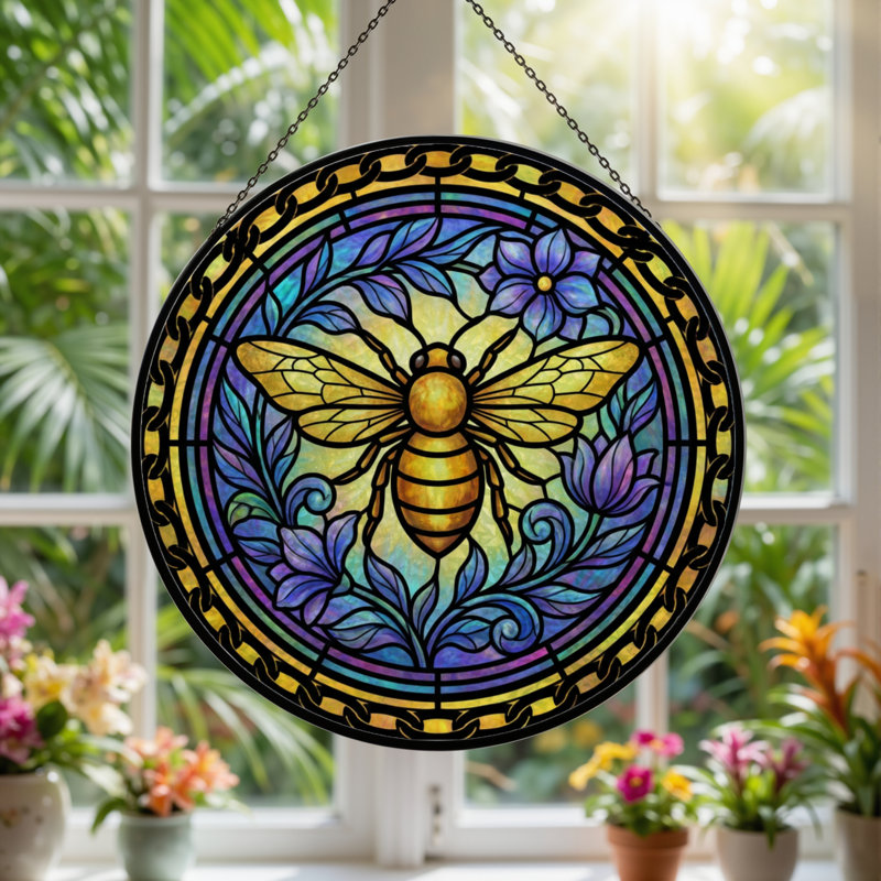Panneau de vitrail à abeilles 12 "H, H 12 po x l 12 po