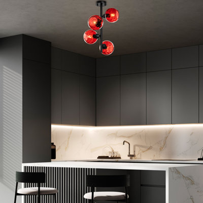 Elegant Red and Black Chandelier, Metal Body, 15 x 15 x 21.7 inches | 4 x E27 Max 40W Socket | Stylish Lighting for Dining Room or Living Room | IP20 Rated | Perfect for Modern Home Decor & Ambiance