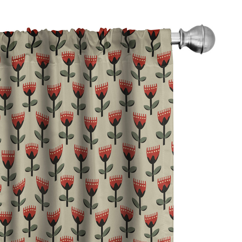 Rideaux à 4 panneaux East Urban Home Floral, Tulipes graphiques, beige multicolore, L 56 po x L 95 po