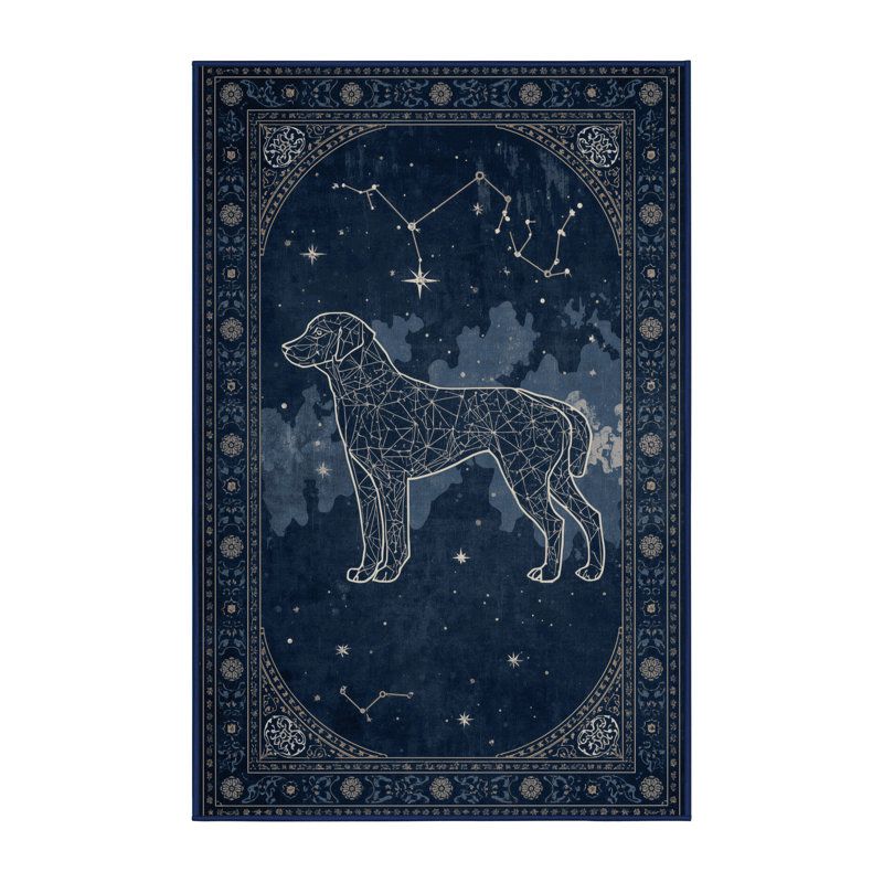 Tapis oriental bleu classique délavé à la machine Pantelie, 2 pi x 3 pi