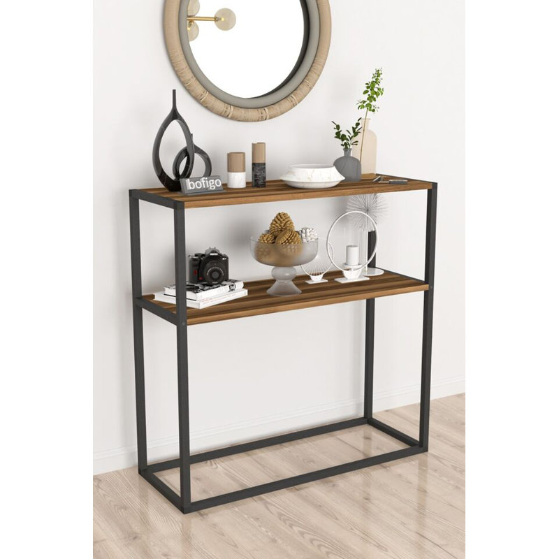 Aigar 90cm Solid Wood Top Console Table, Brown/Black