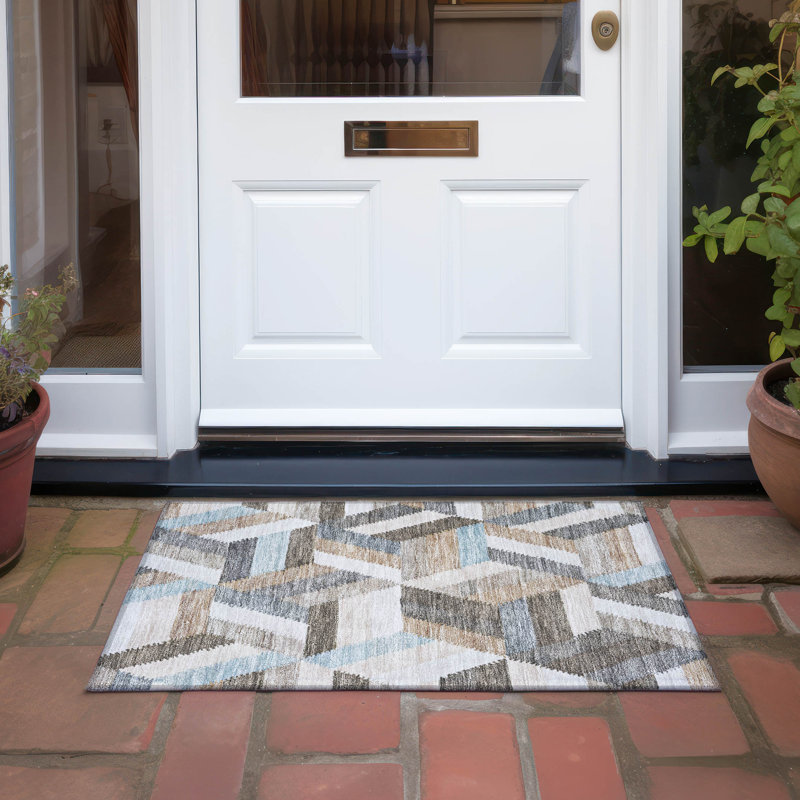 Machine Washable Indoor/Outdoor Claudian ACN1241 Brown Rug, Rectangle 1'8" x 2'6"