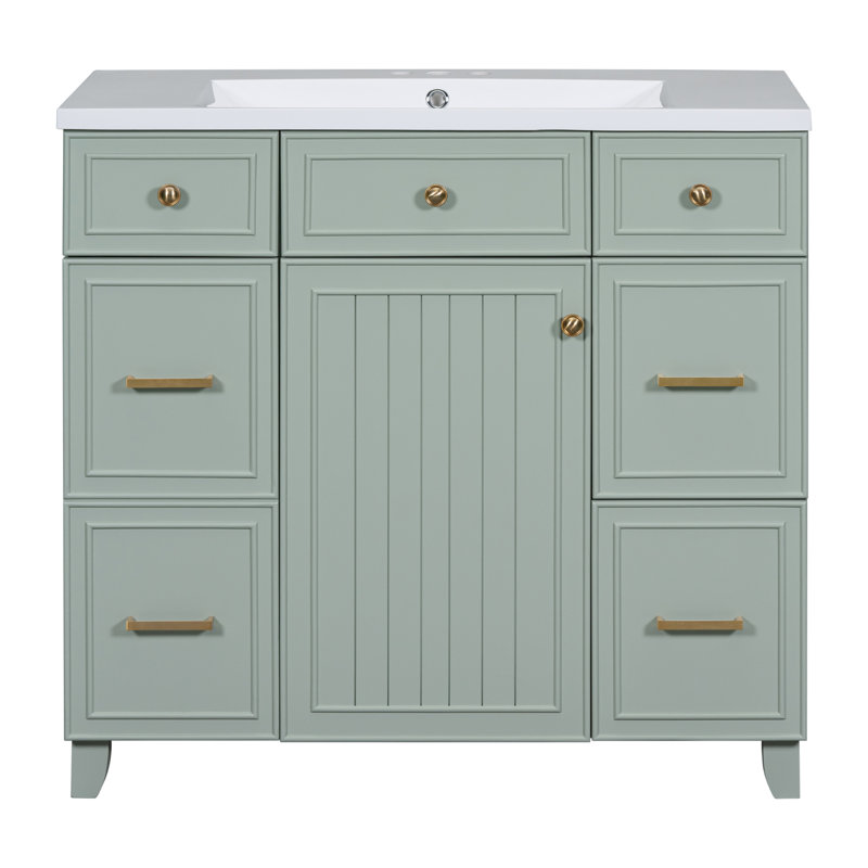 36'' Single Bathroom Vanity With Top, Green, Gold