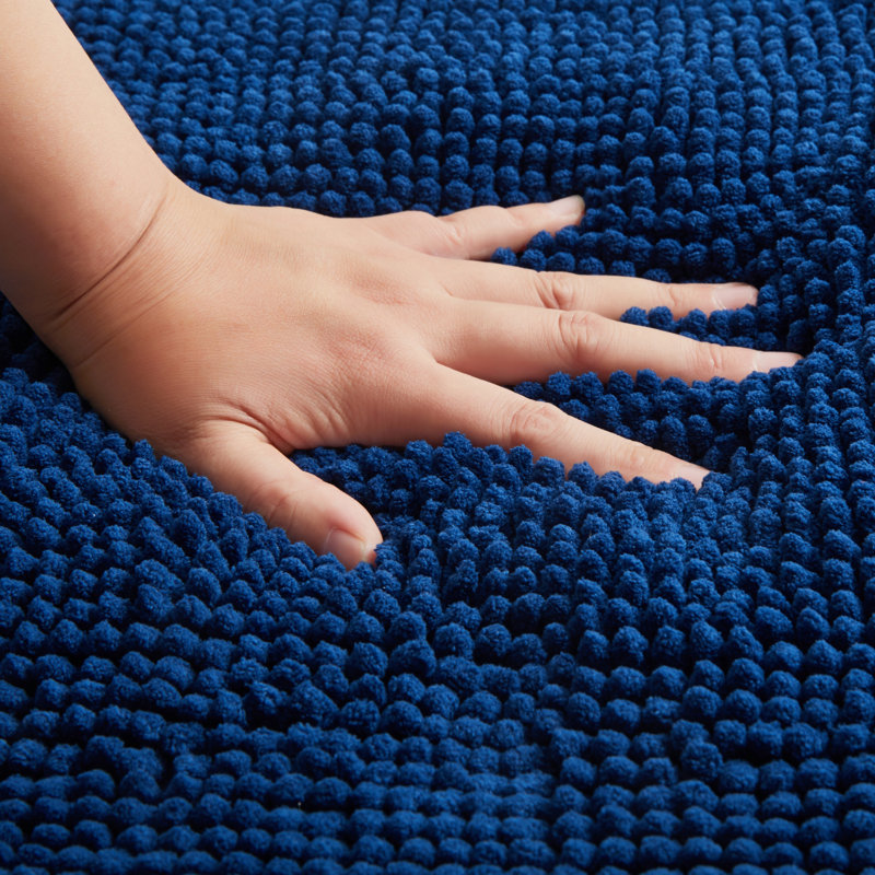 Nelu Ultra Absorbent Non-Slip Chenille Door Mat – Soft Microfiber Mat for Bathroom, Kitchen & Entryway, 40cm W x 60cm L, Navy