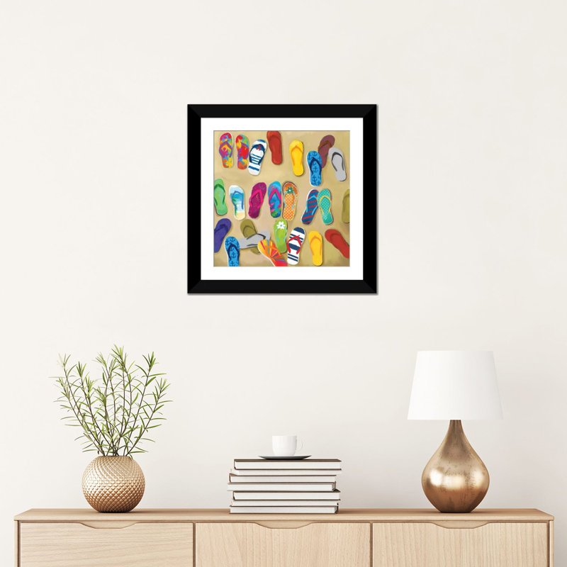 « flip flipes ii », reproduction sur toile, H 16 po x l 16 po x P 1 po, Papier avec cadre noir, Blanc
