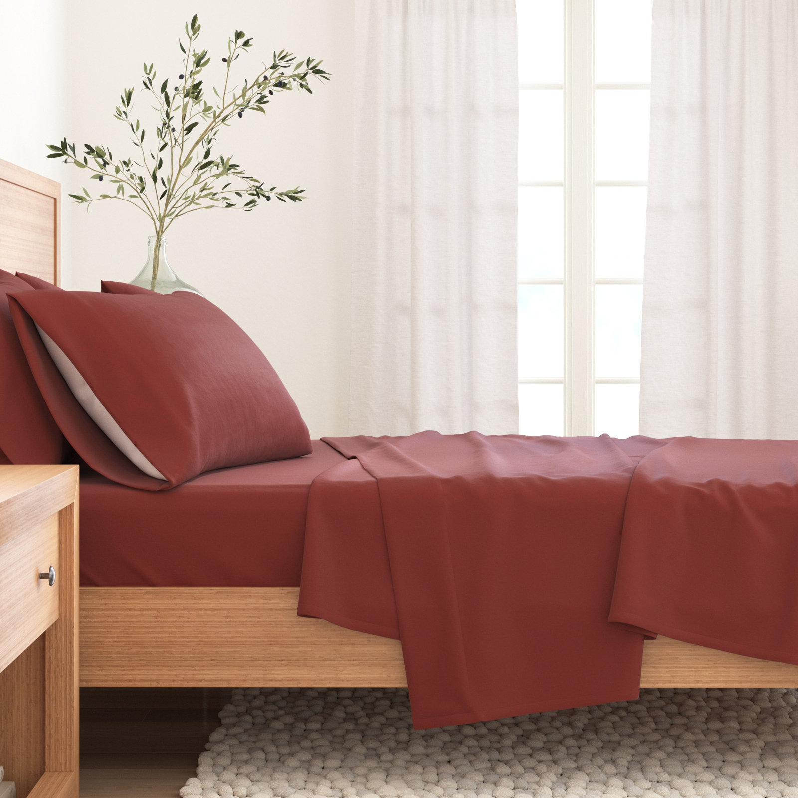 100% Turkish Cotton Flannel Solid & Plaid Sheet Sets, Twin with 1 Pillowcase, Buffalo Check - Red/Black