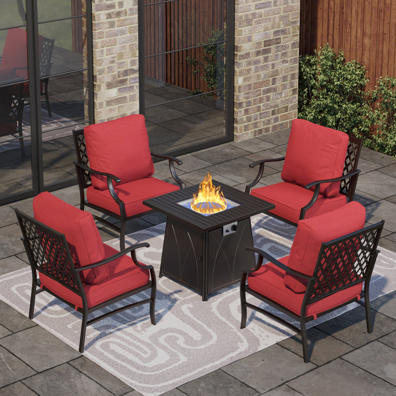 Asfand 4 - Person Outdoor Seating Group with Cushions, Red