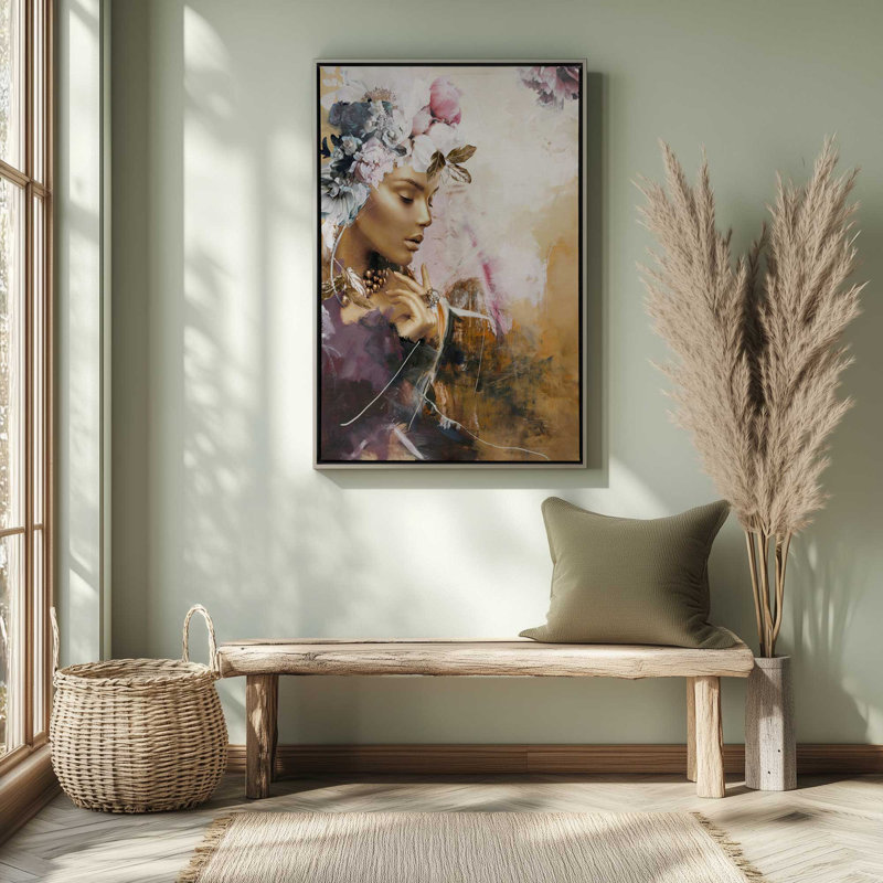 Floral rêverie en or, H 36,75 po x l 24,75 po, Impression encadrée sans passe-partout, Chrome poli
