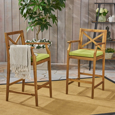 Durable Acacia Wood Patio Bar Stools, Modern Cross-back Design For Home Entertainment