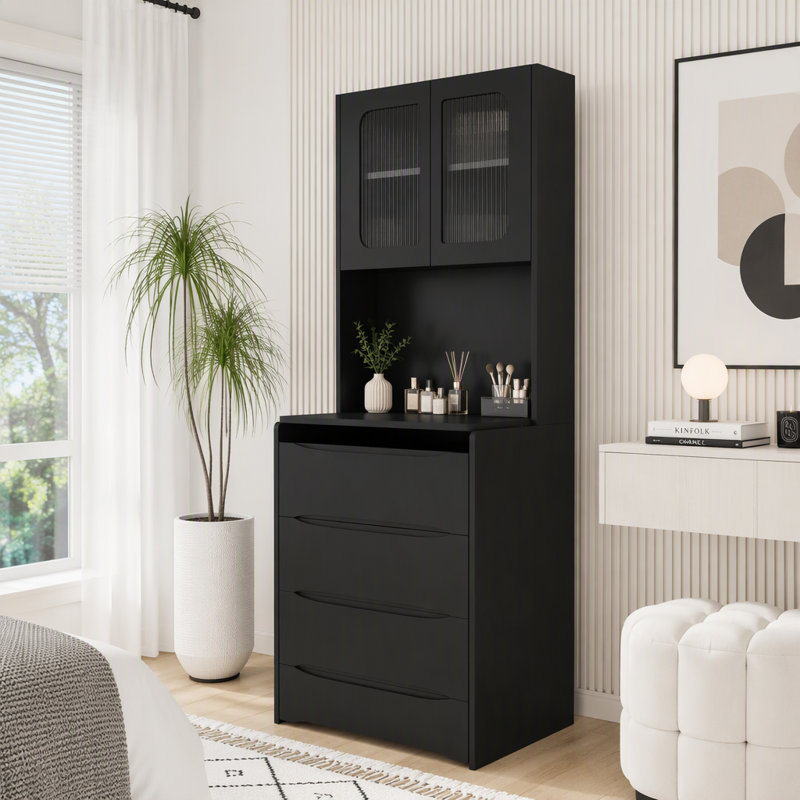 Vanity with Mirror and Seat, Noir