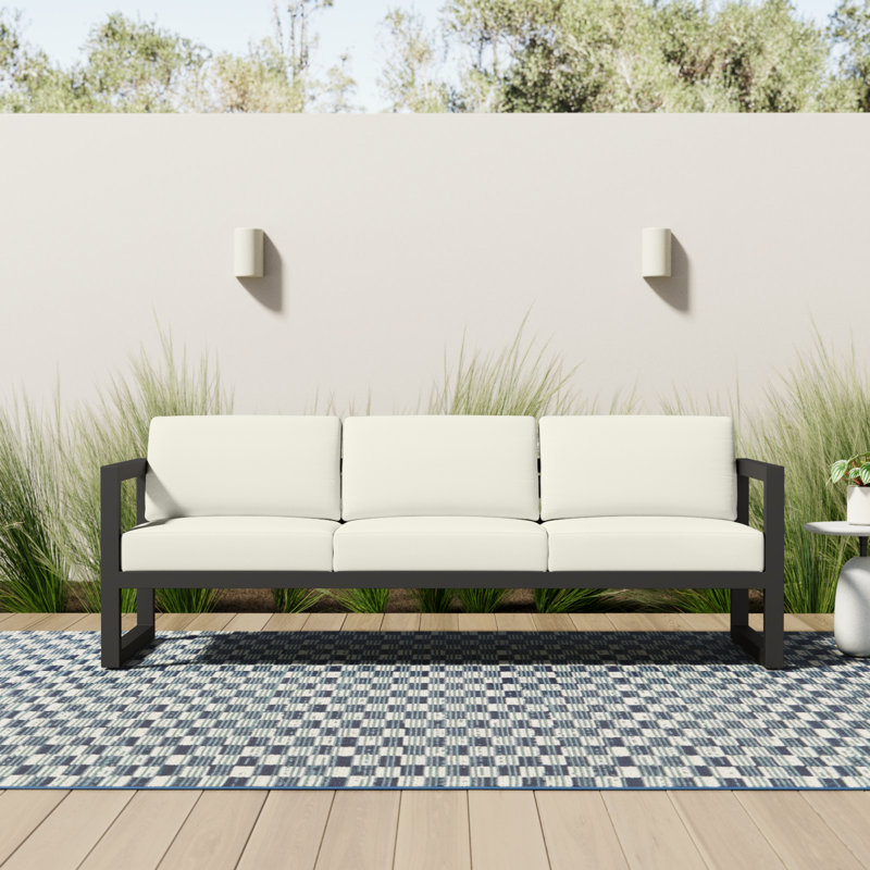 Smith 84.25'' Wide Rectangle Powder Coated Aluminum Patio Sofa with Sunbrella® Cushions, Canvas Natural Sunbrella® Canvas
