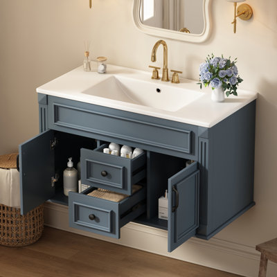 36" Wall Mounted Bathroom Vanity With Ceramic Sink Top