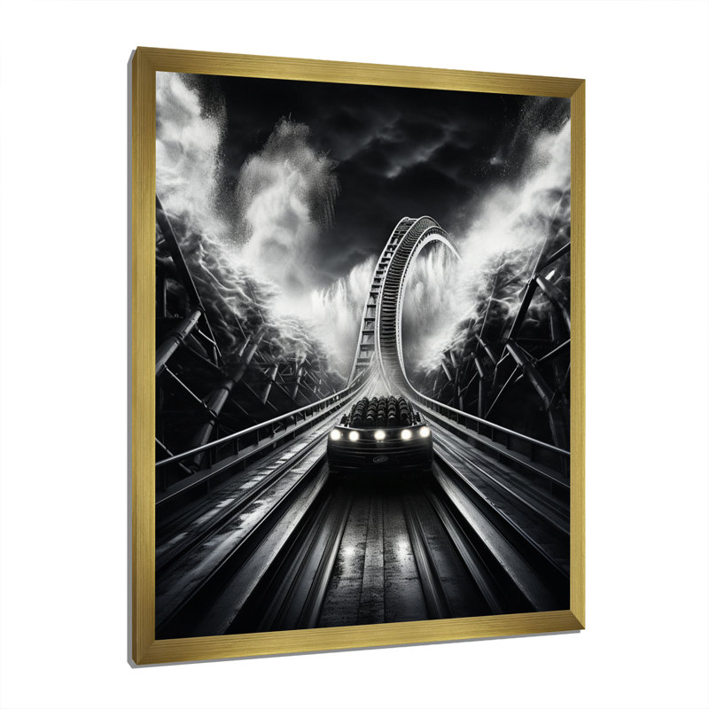 «Rollercoaster Speed of Light - Cityscapes», reproduction d'art sur toile, H 32 po x l 16 po x P 1 po, Encadrement doré
