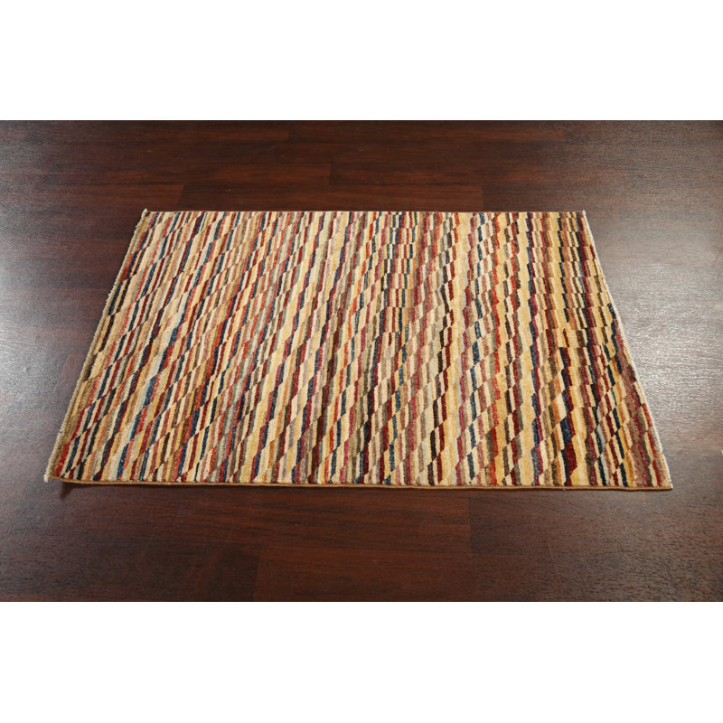 Tapis unique en laine noué à la main brun / beige nouvel âge 3 pi 2 po x 4 pi 7 po