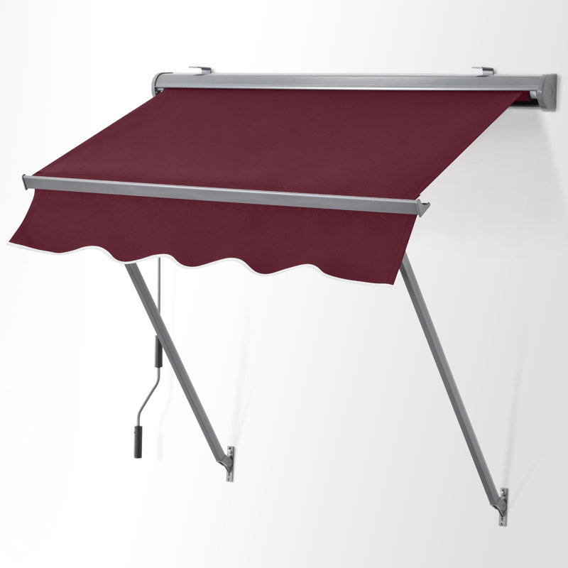 Polyester Cover Patio Window Awning, Manual Retractable Sunshade Canopy, Burgundy