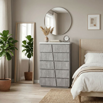 Commode Largo grise avec plateau blanc et structure en acacia brossé