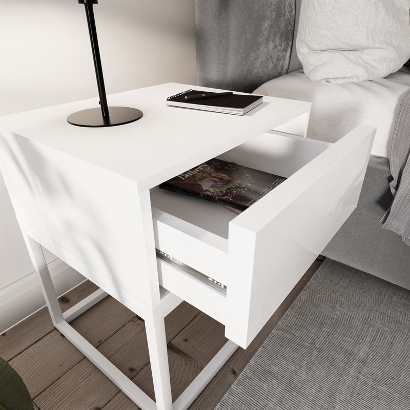 Anessia 45cm W Metal Bedside Table, White