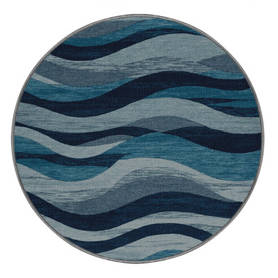  Washable Ocean Waves Deluxe Coastal Area Rug
