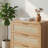 Rattan Nightstand with 3 Drawers & Silent Rails, Modern Bedside Table with Curved Design and Gold Handles for Bedroom-2048836566-2048836563