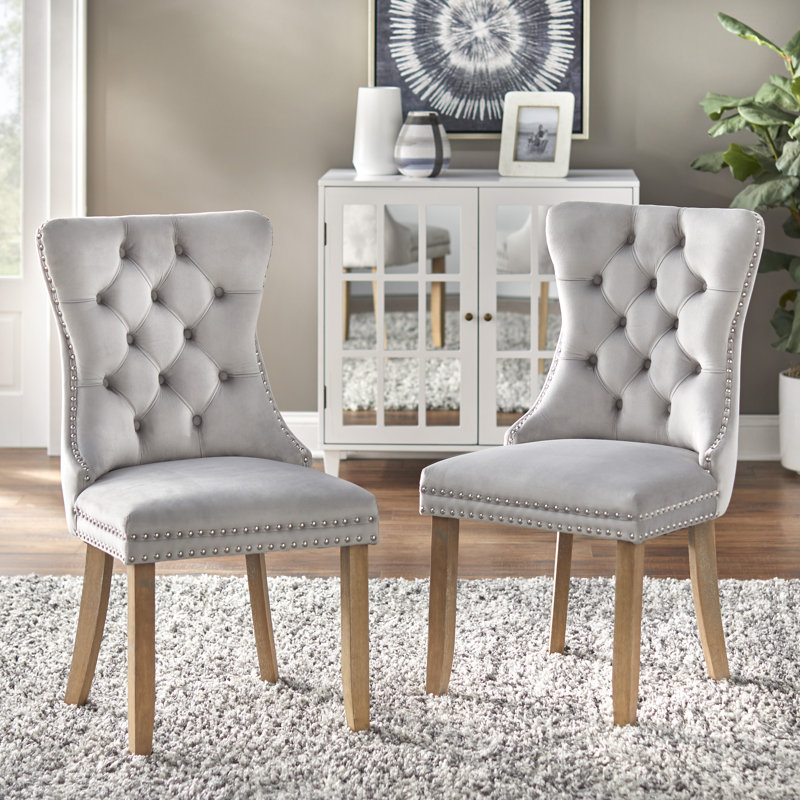Chaise d'appoint rembourrée en velours Eries, Gris