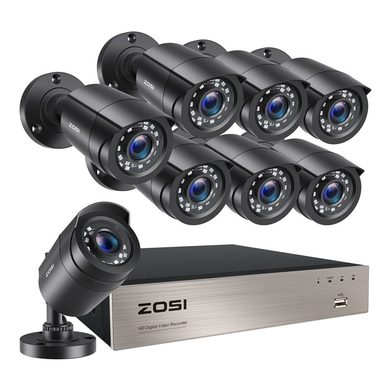8CH 1080P DVR Security Camera System, 8 x 2MP Wired Outdoor Bullet Cameras, Motion Detection