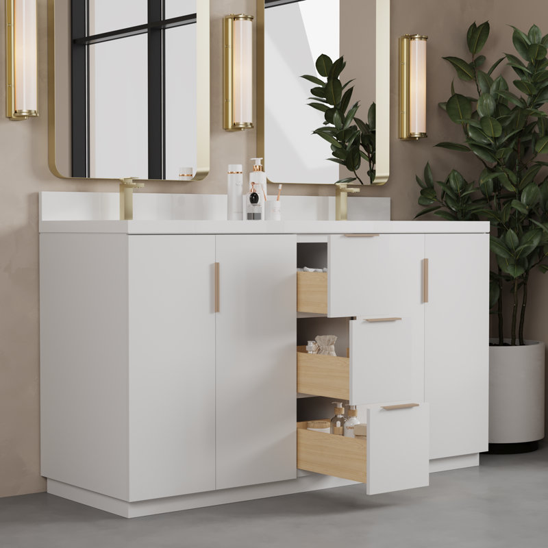 Varnam Double Vanity, White, 60"