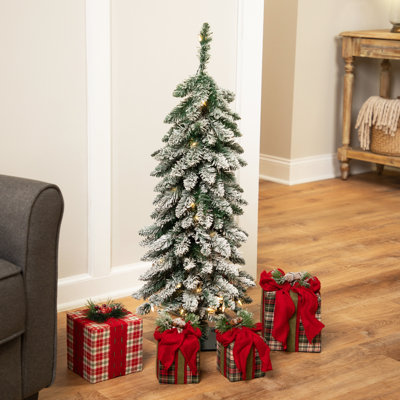Pre-Lit Pencil Flocked Alpine Artificial Christmas Tree - Clear Lights