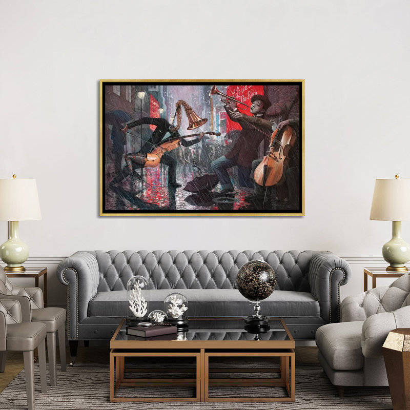 «Life Is a Dance in the Rain V» par Adrian Borda - reproduction d'art, H 40 po x l 60 po x 1,5 po, Toile encadrée d'or
