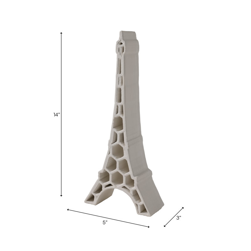 Decorative Object Porcelain Honeycomb Eiffel Tower Design For Home Office Bedroom Living Room - 14" Ivory