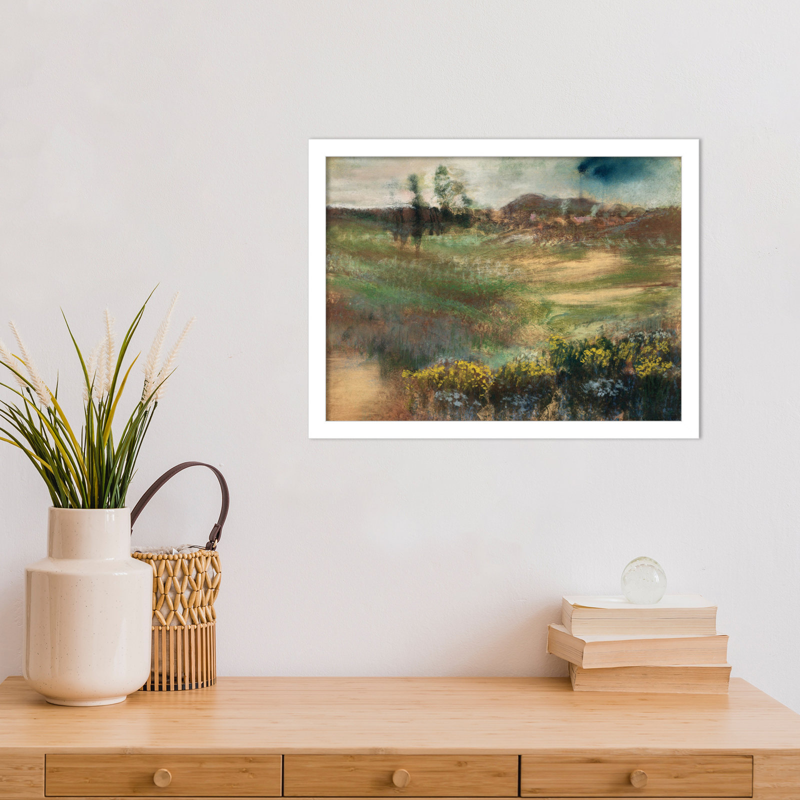 Edgar Degas's Landscape With Smokestacks Print, 13" H x 17" W, White Framed