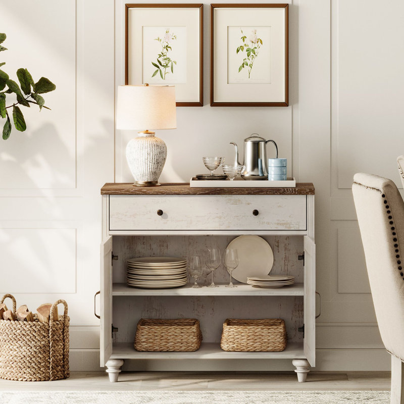 TV Stand For 100 Inch TV, 3-In-1 TV Console Table For 75/80/85/90 Inch TV, Entertainment Center With 6 Doors And A Drawer, Kitchen Sideboard Buffet Cabinet For Dining Room, Rustic White