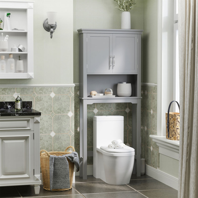 Armoire de rangement moderne au-dessus de la toilette avec tablettes réglables et ouvertes, organisateur de salle de bain peu encombrant