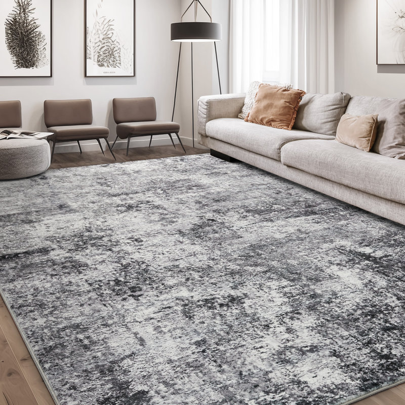 Tapis de salon Dagmar, Rectangle 6 pi x 9 pi, Noir / Blanc / Gris