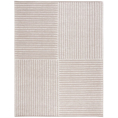 Darvone Hand Woven Wool/Cotton Striped Rug in Ivory/Taupe