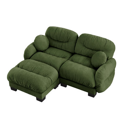 Canapé modulaire confortable à plis avec siège ergonomique en mousse haute densité, canapé modulaire, accoudoirs arrondis arrondis et 2 coussins décoratifs ronds