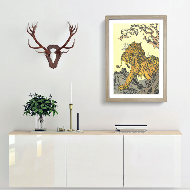 Tora Tiger by Kawanabe Kyosai - Picture Frame Painting Print, 36cm H x 27cm W x 2cm D, Oak Framed